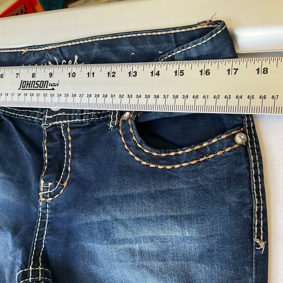 Maurices Women Skinny Jeans Size L (16) Blue Mid Rise Stretch Boot Cut w Sequin - Picture 2 of 12